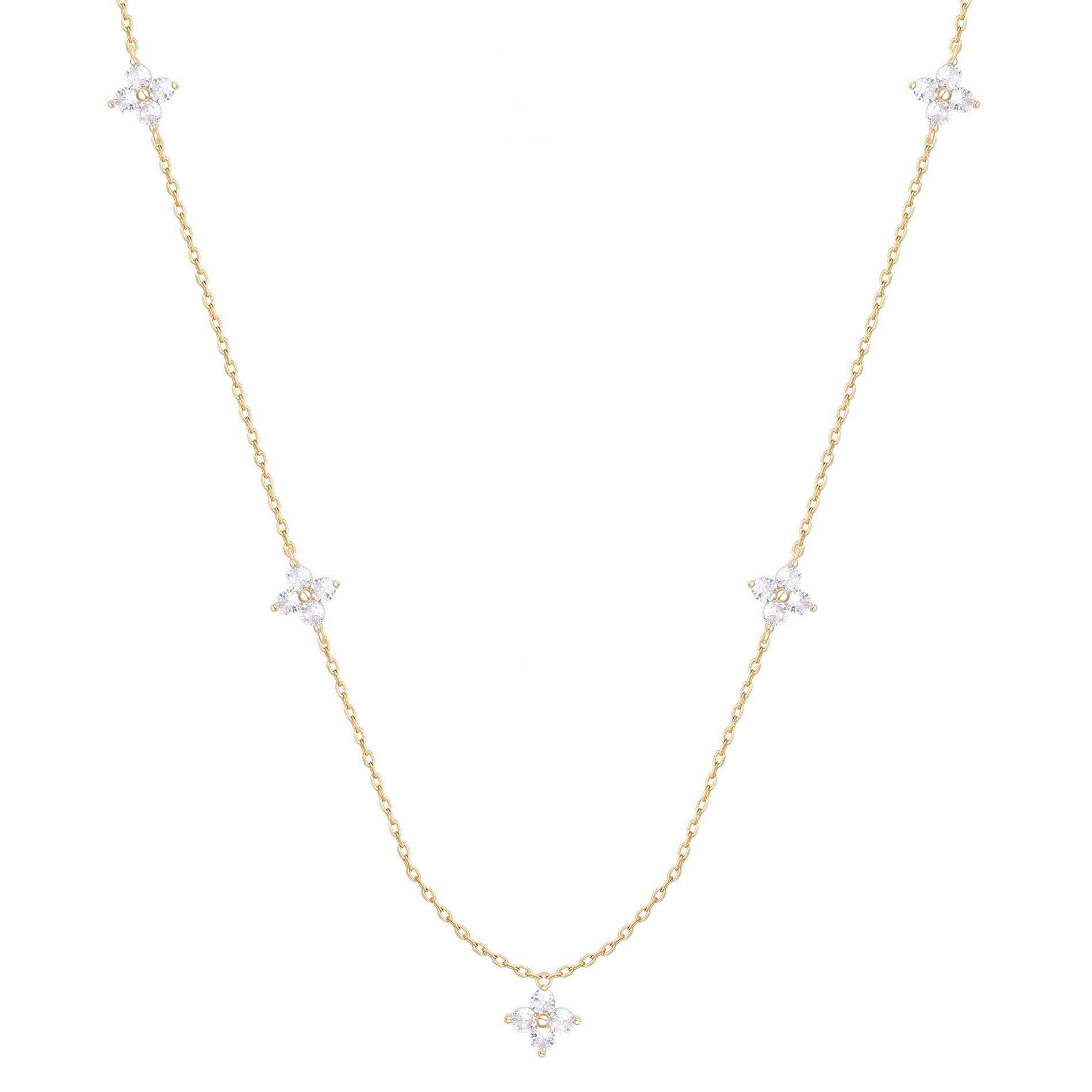 TIANA MINI CRYSTAL FIVE FLOWER GOLD NECKLACE