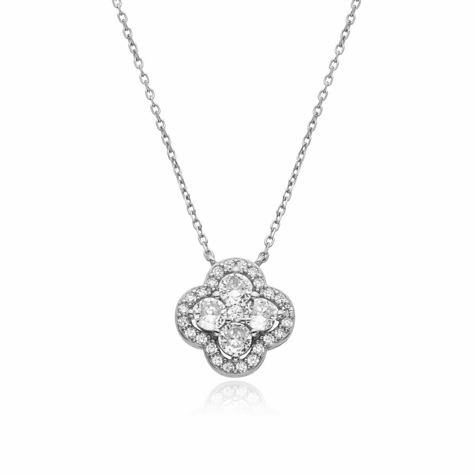 SCARLET CRYSTAL CLOVER SILVER NECKLACE