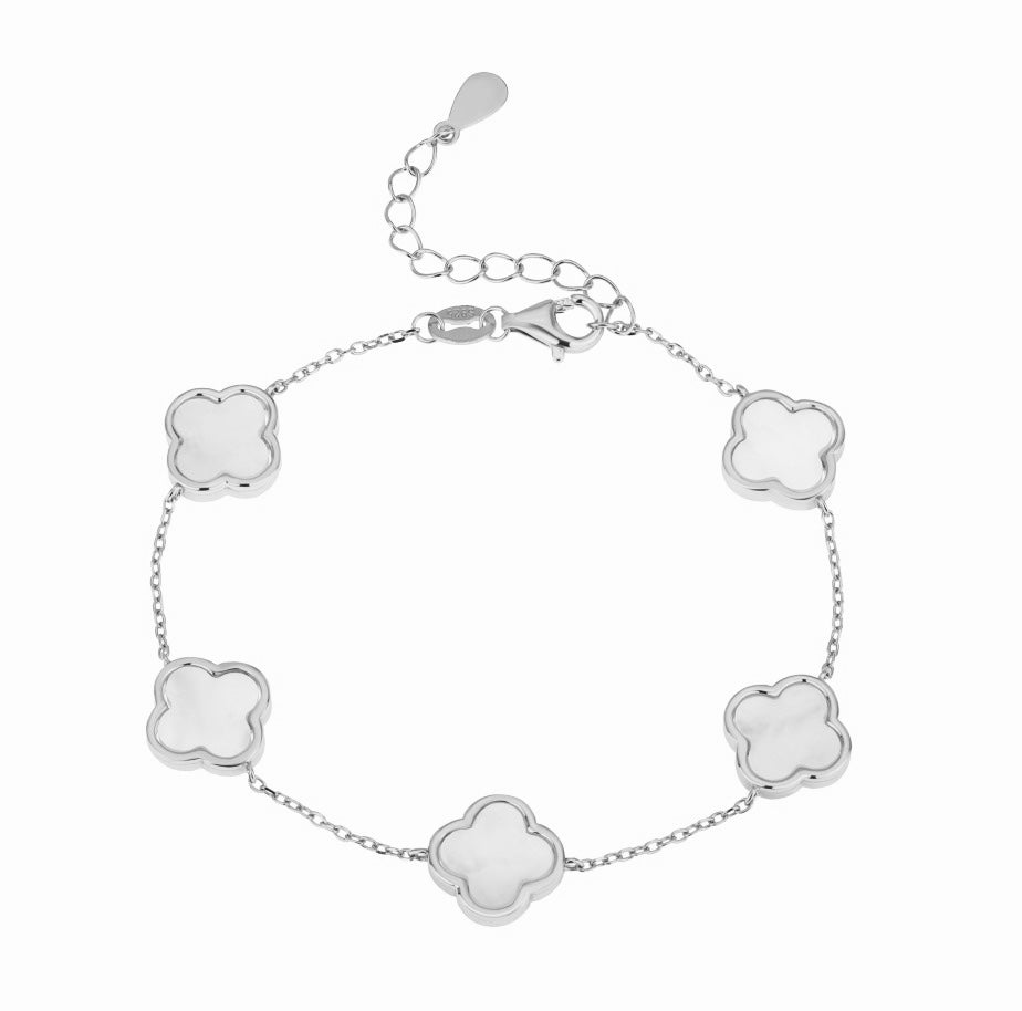 AZARIA MOTHER OF PEARL FIVE CLOVER SILVER BRACELET