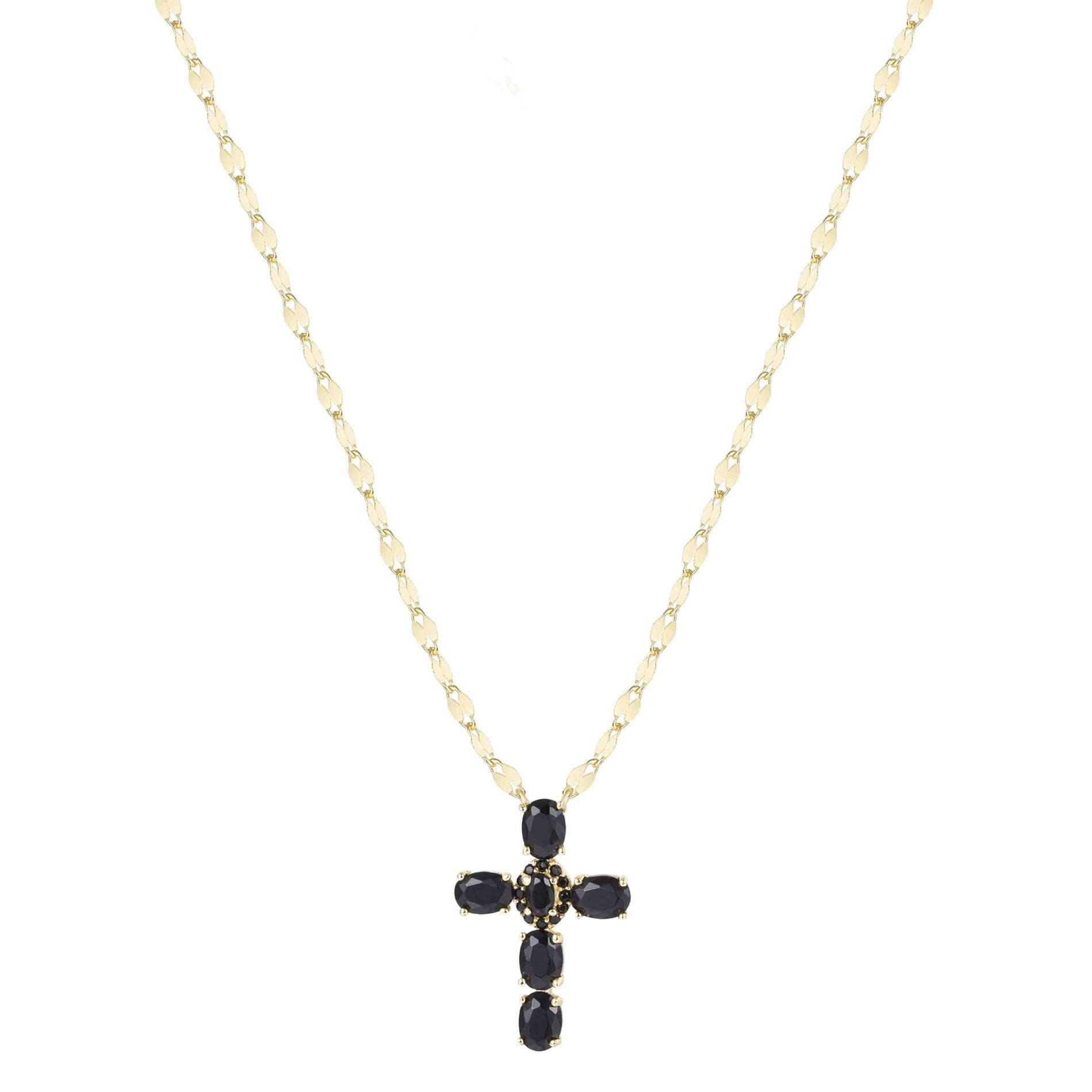 KARA BLACK ONYX CROSS GOLD NECKLACE