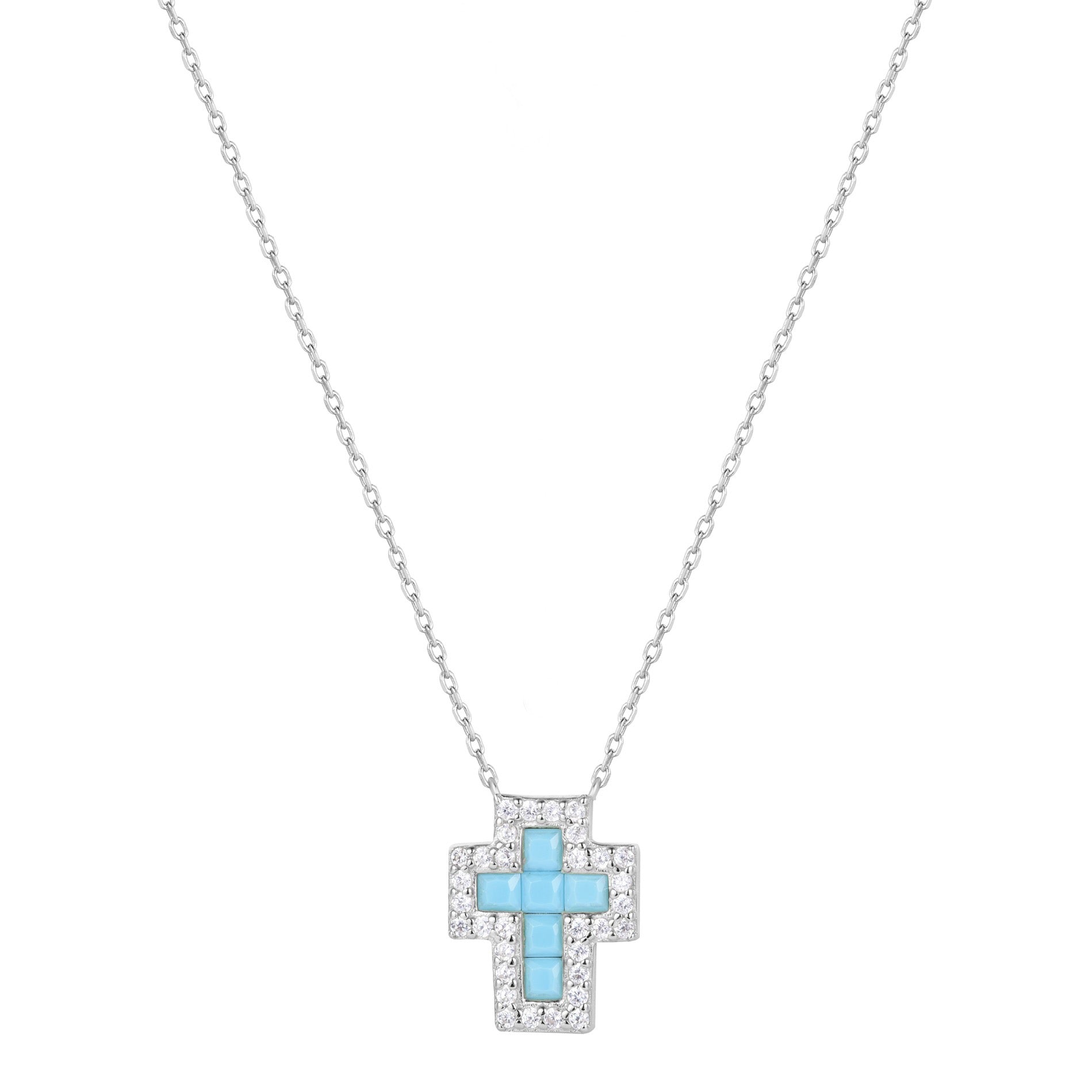 SARAI TURQUOISE CROSS SILVER NECKLACE