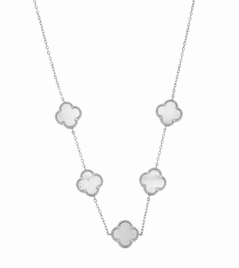 AMARA MOTHER OF PEARL FIVE CLOVER SILVER NECKLACE