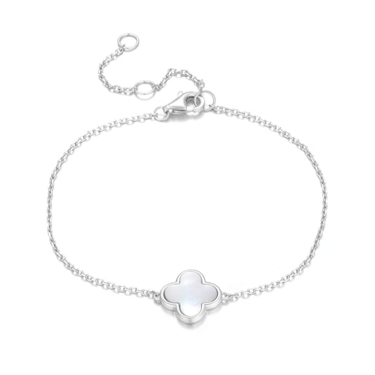 AZARIA MOTHER OF PEARL CLOVER SILVER BRACELET