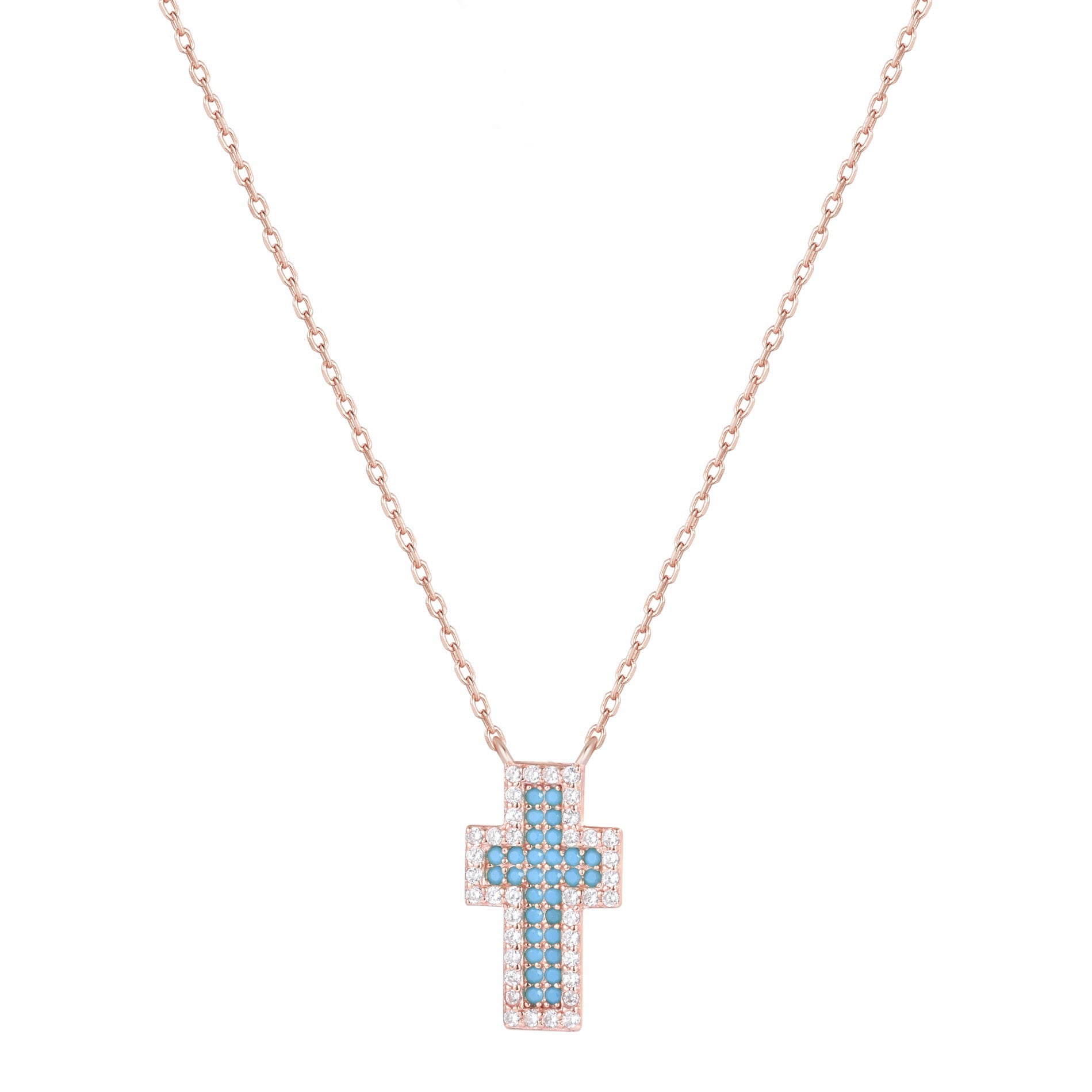 ADA TURQUOISE CROSS ROSE GOLD NECKLACE