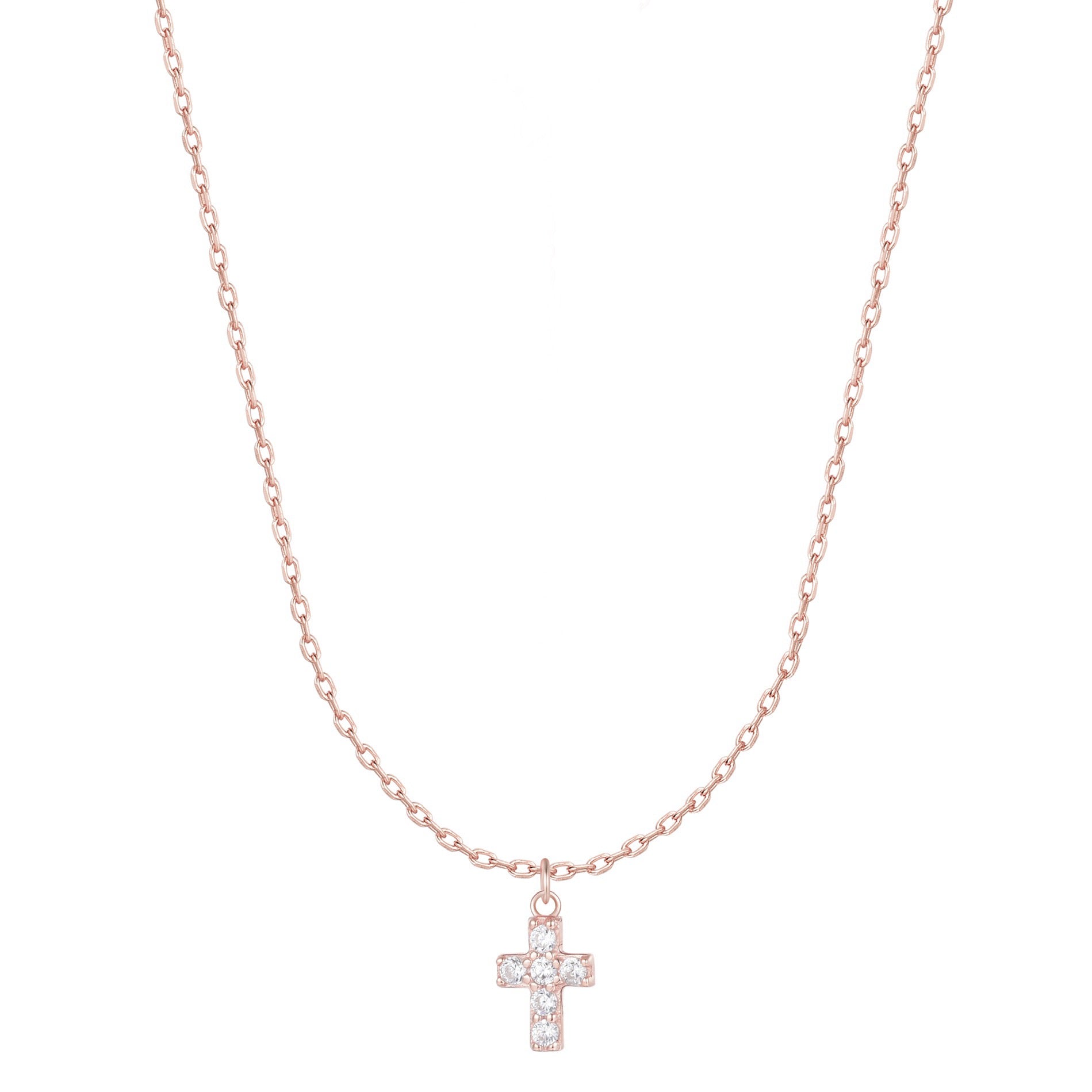 AMARA CRYSTAL MINI CROSS ROSE GOLD NECKLACE