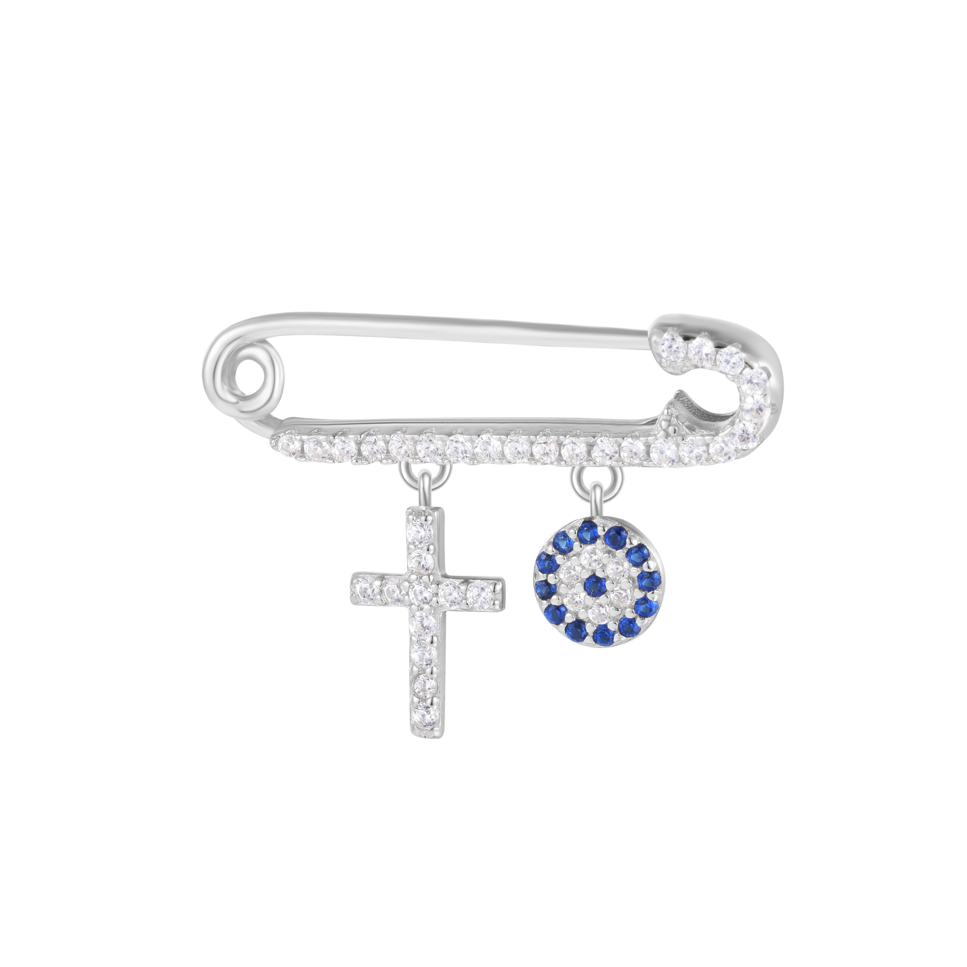 Evil Eye and Cross Baby Silver Pin