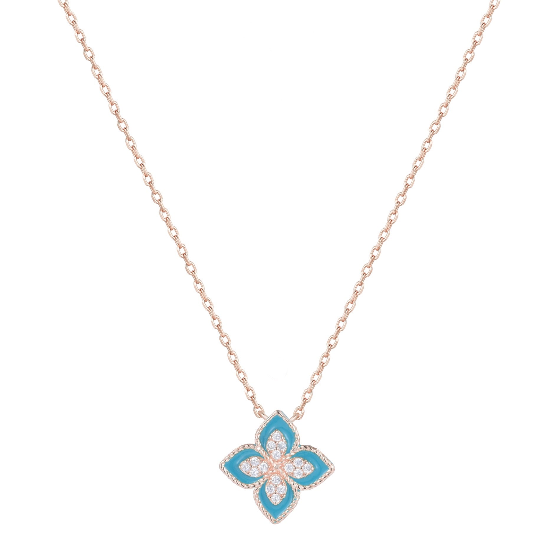 OLIVIA BLUE FLOWER ROSE GOLD CRYSTAL NECKLACE