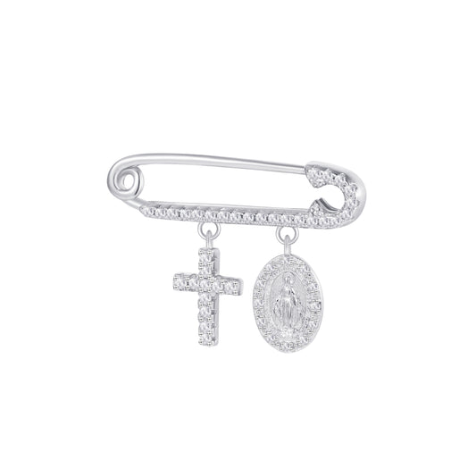 Mary and Cross Baby Silver Pin