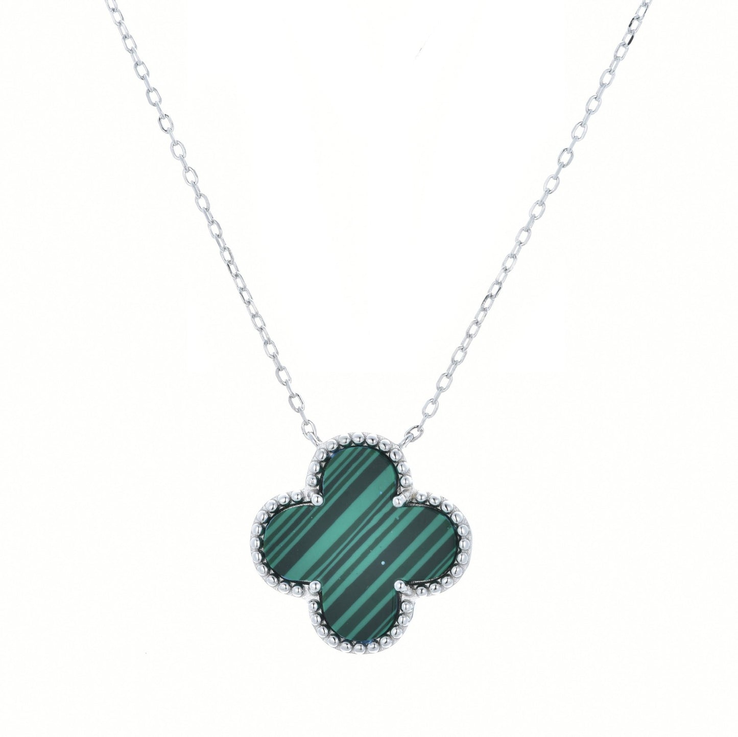 malachite clover silver necklace 