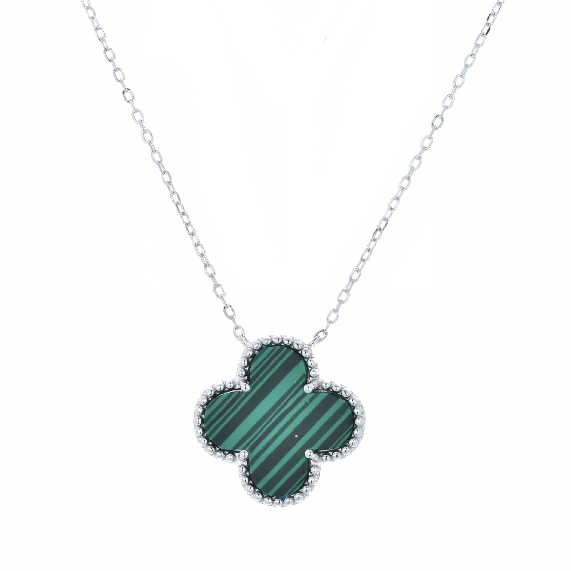 malachite clover silver necklace 