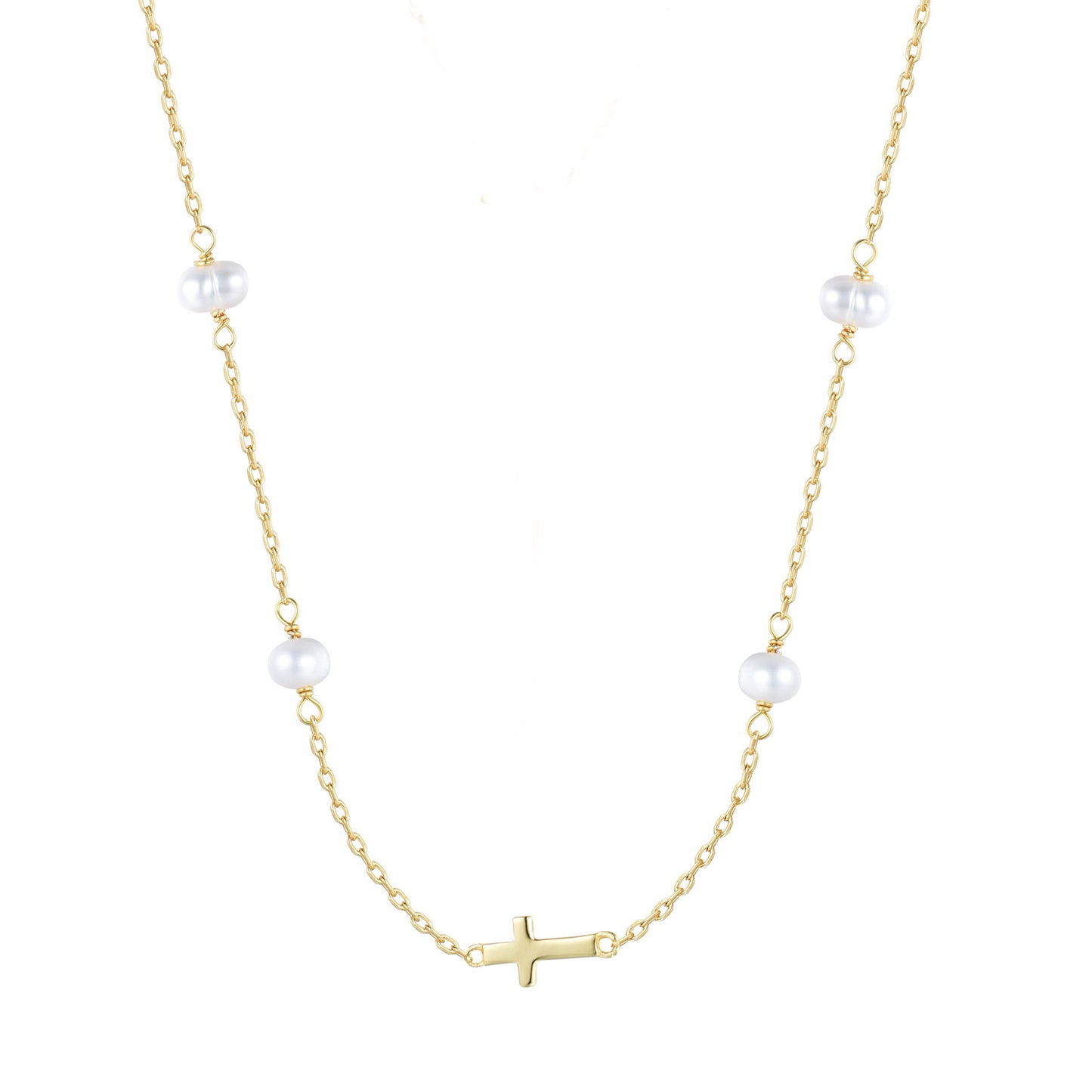 gold pearl beaded cross necklace 