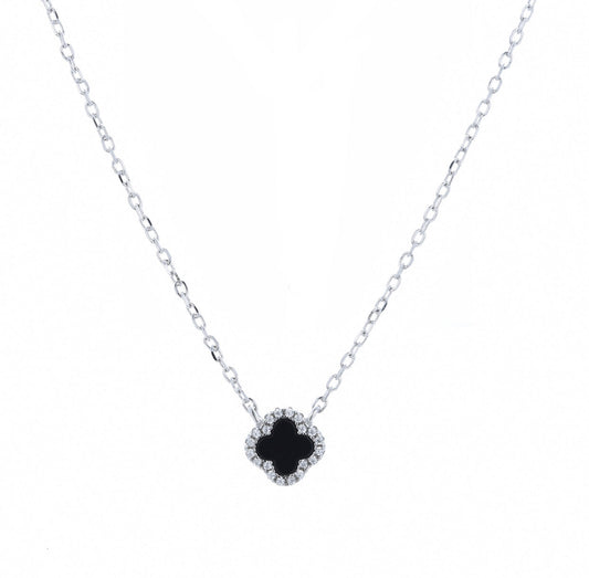mini black clover silver necklace