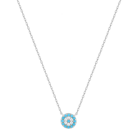 white beaded turquoise evil eye silver necklace