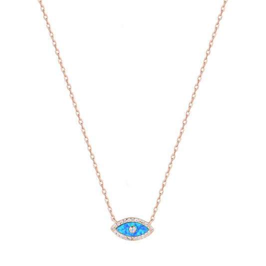 blue opal evil eye rose gold necklace