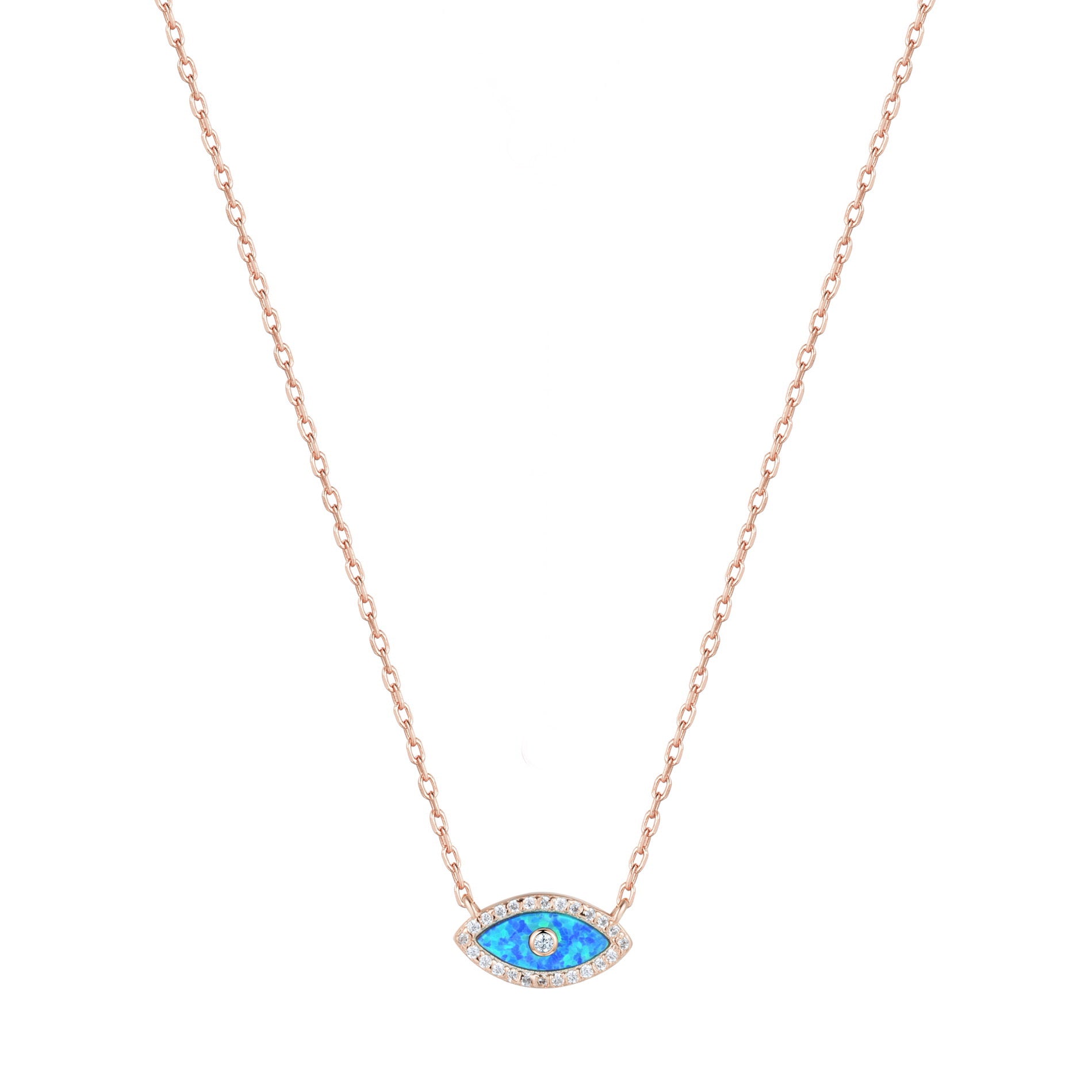 blue opal evil eye rose gold necklace