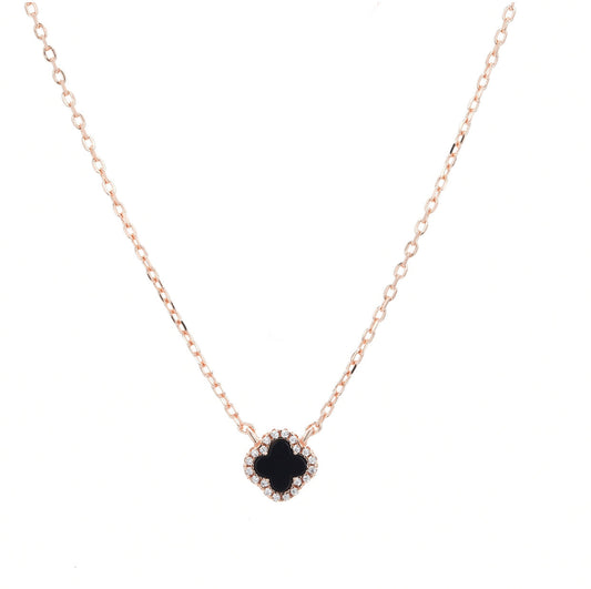 mini black clover rose gold necklace