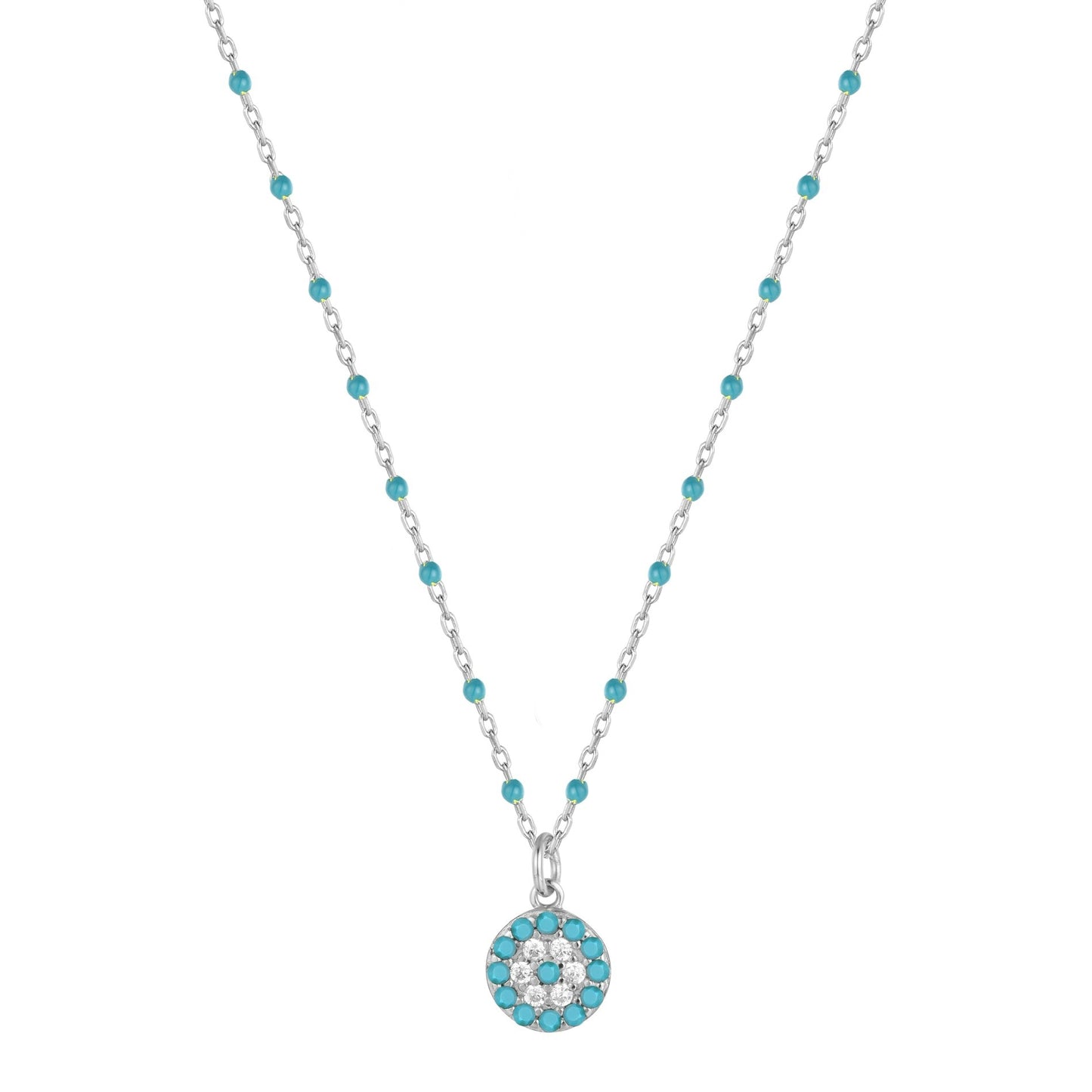 turquoise beaded turquoise evil eye silver necklace