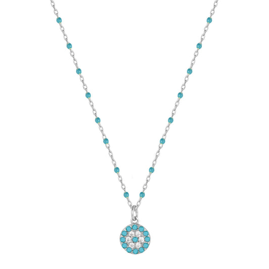 turquoise beaded turquoise evil eye silver necklace