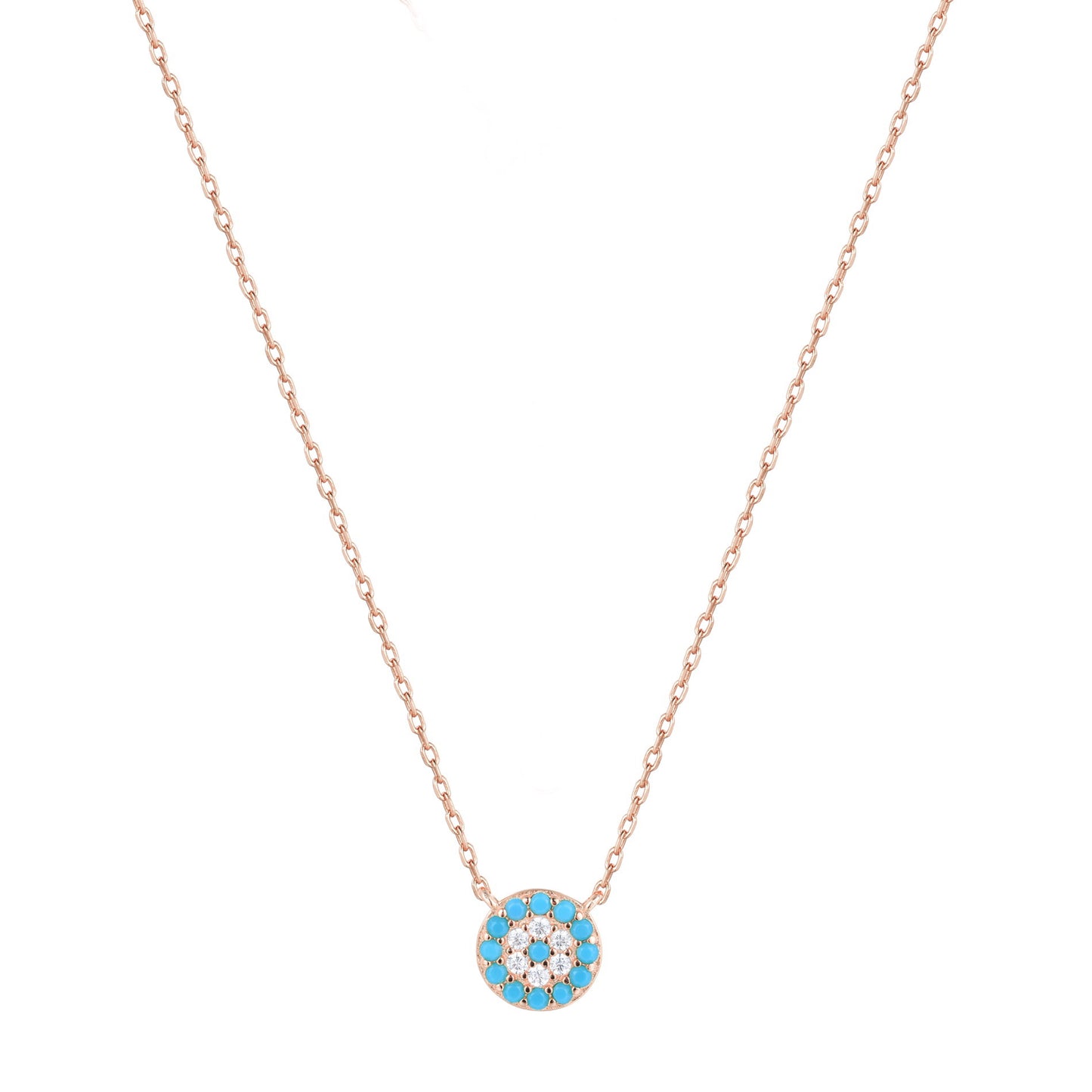 white beaded turquoise evil eye rose gold necklace