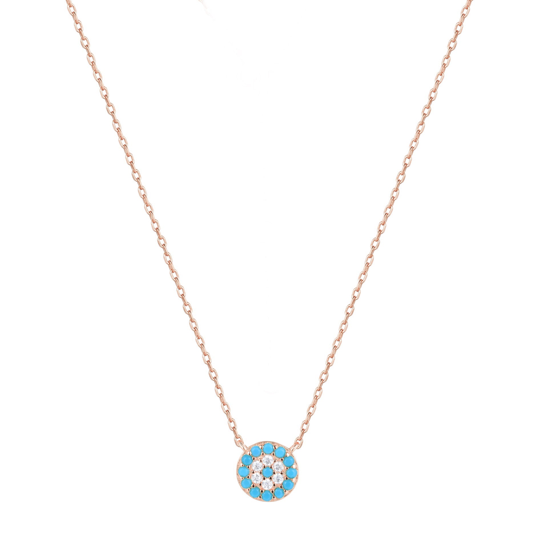 white beaded turquoise evil eye rose gold necklace