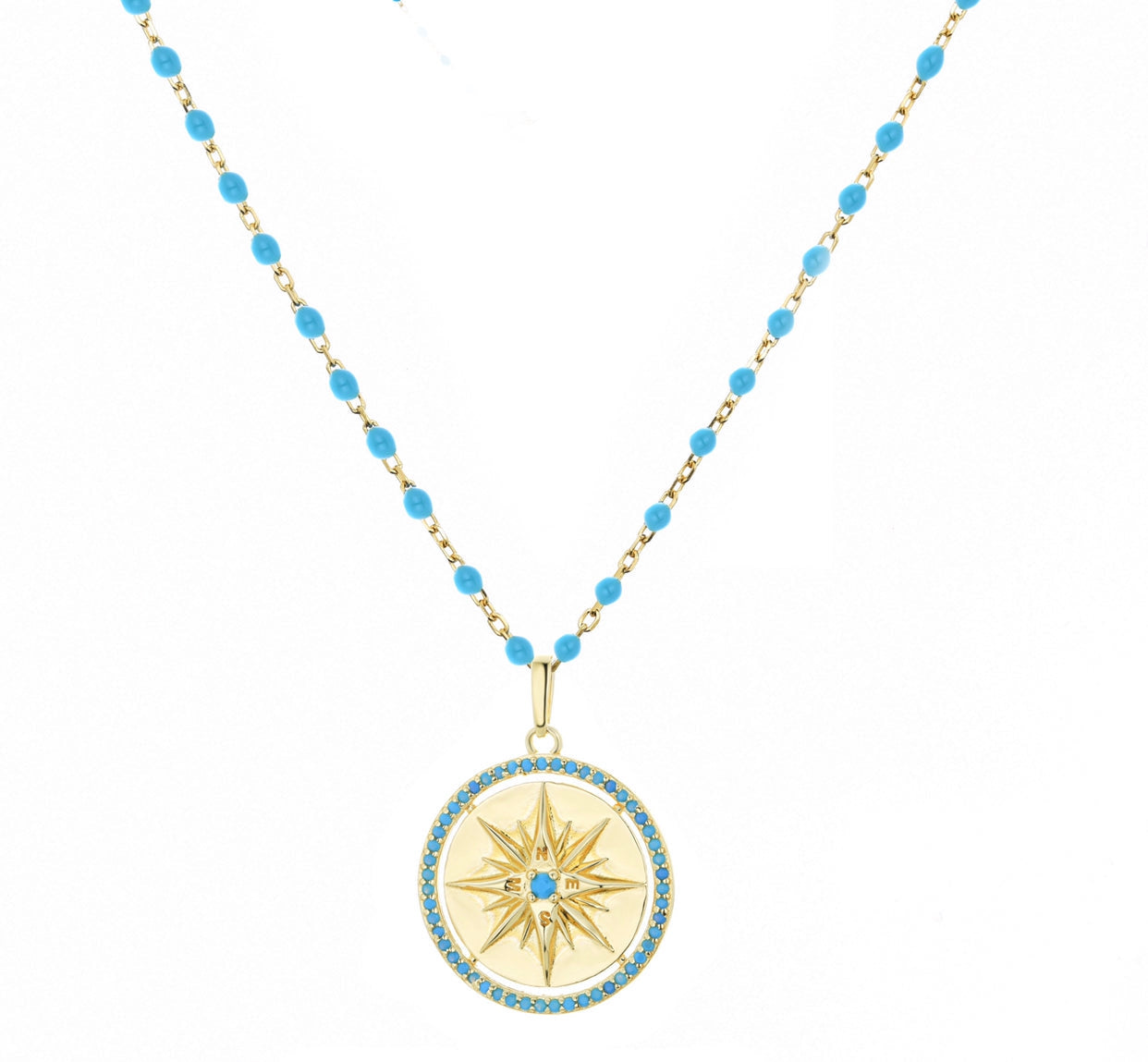 ALYAH TURQUOISE COMPASS GOLD NECKLACE