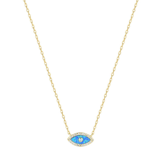 blue opal evil eye gold necklace