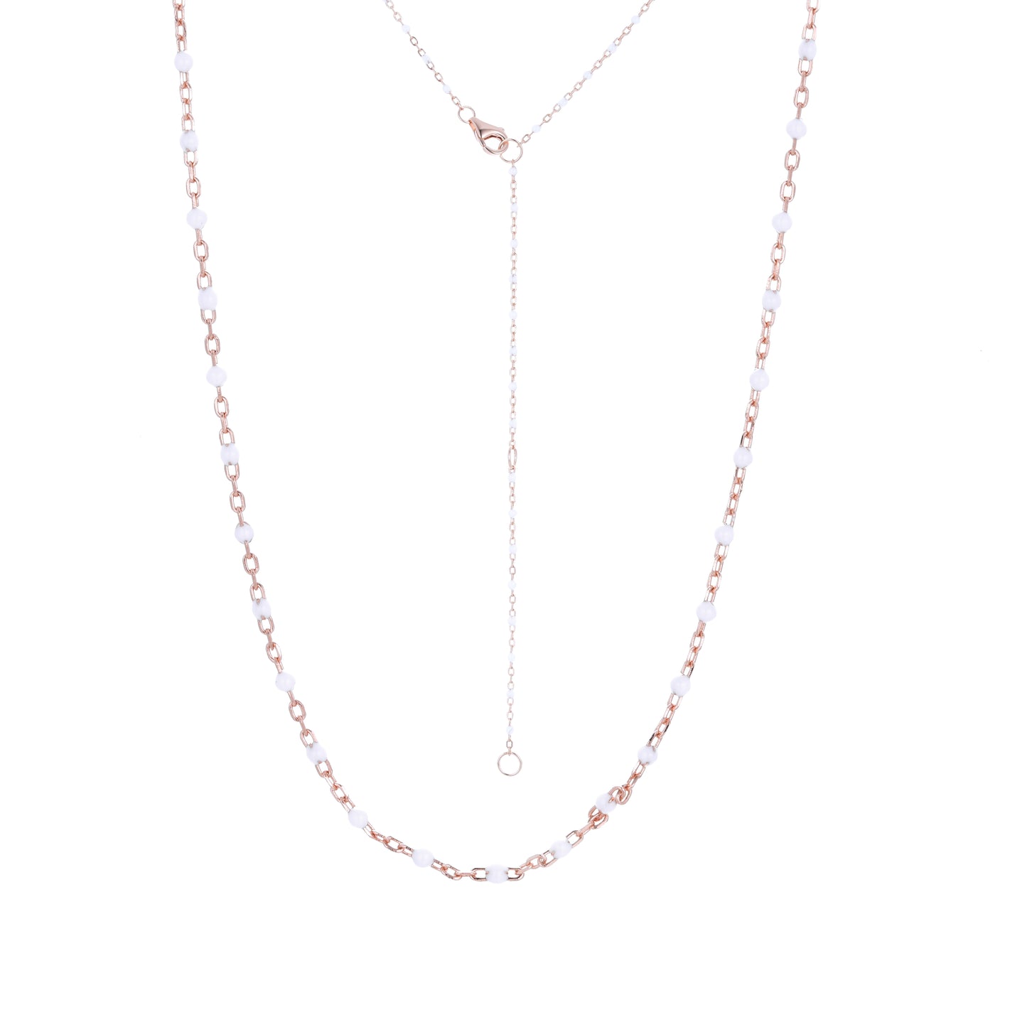 ANGELINA WHITE BEADED ROSE GOLD NECKLACE