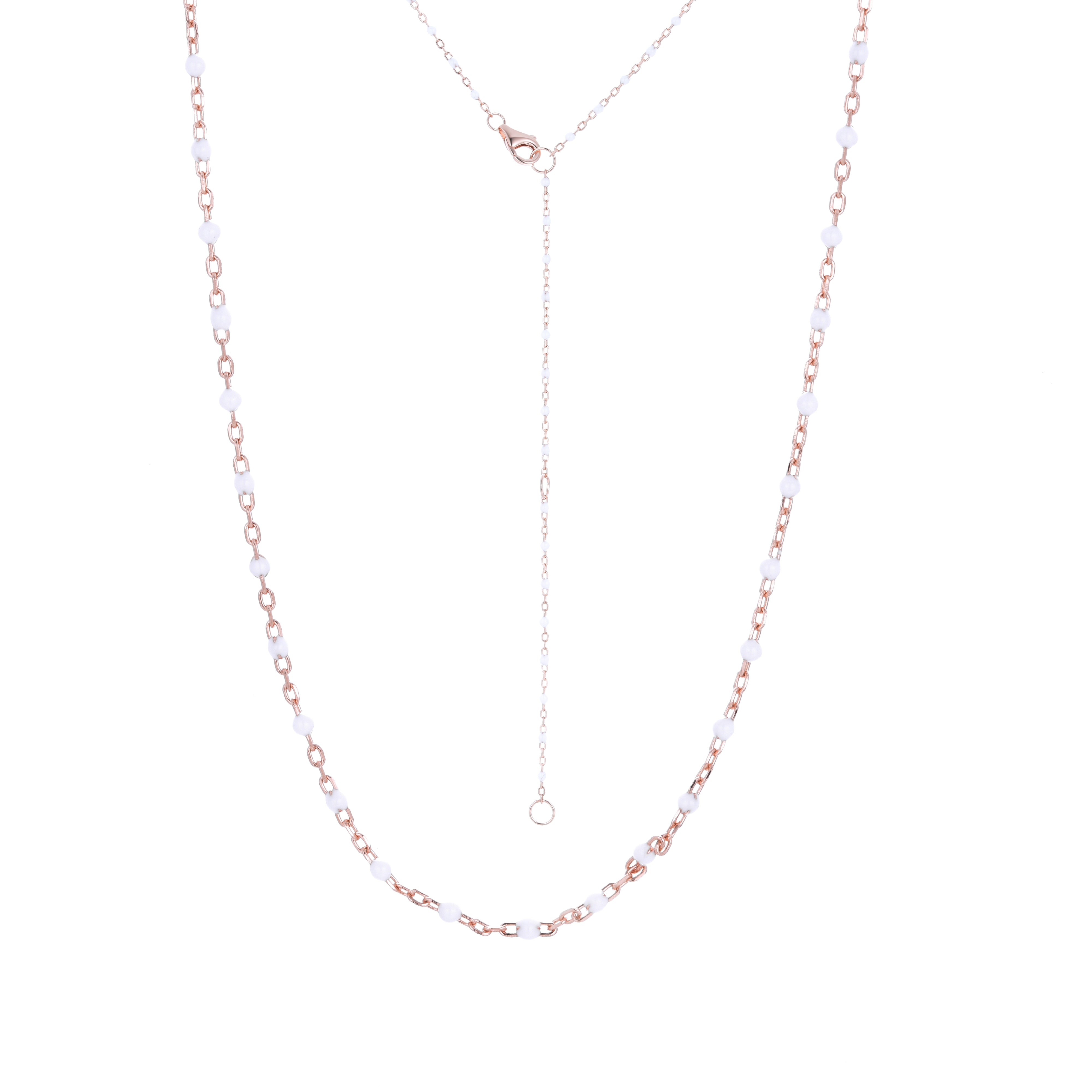 ANGELINA WHITE BEADED ROSE GOLD NECKLACE