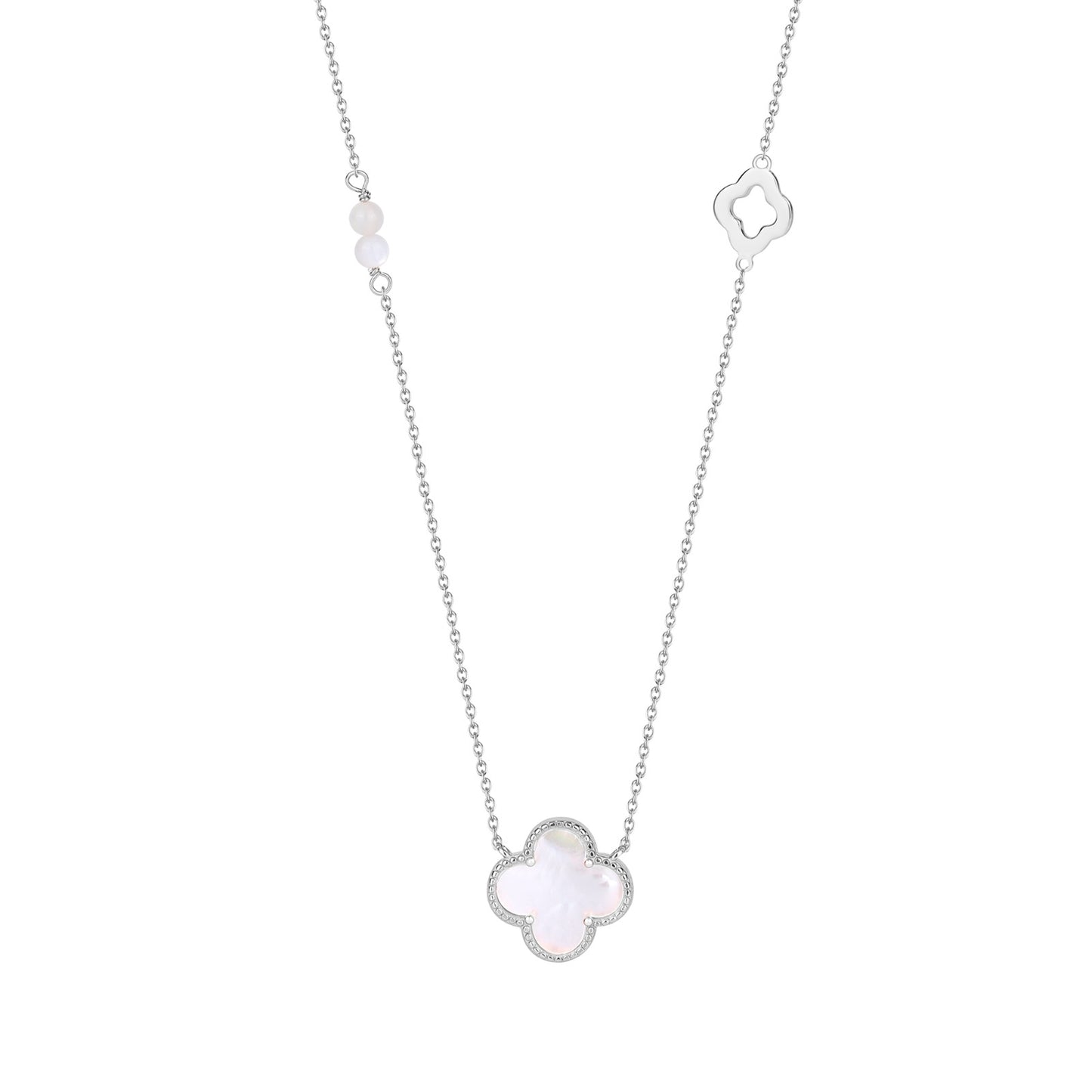 KARA MOTHER OF PEARL CLOVER SILVER NECKLACE
