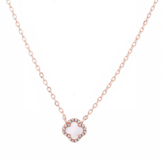 mini mother of pear rose gold clover necklace