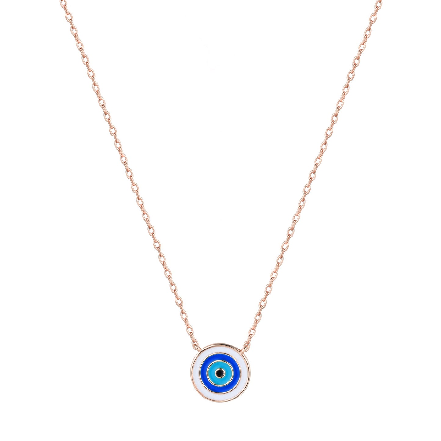 light blue evil eye rose gold necklace 