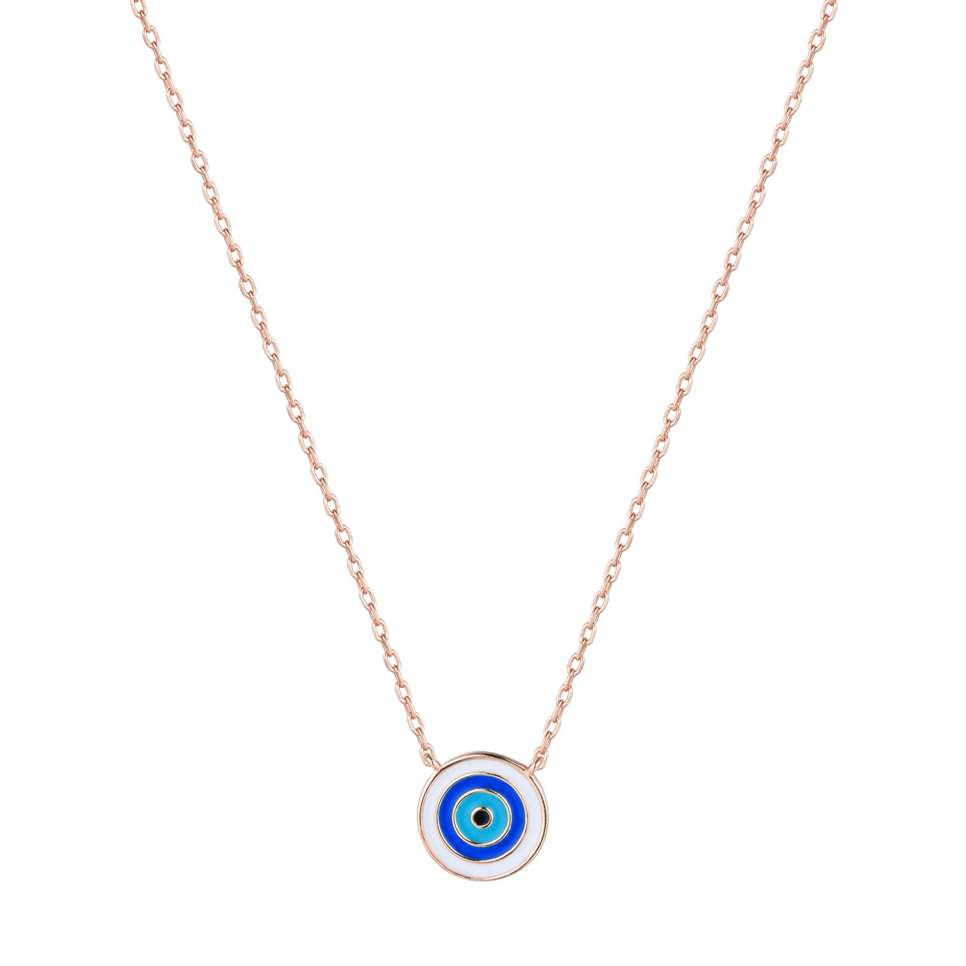 light blue evil eye rose gold necklace 
