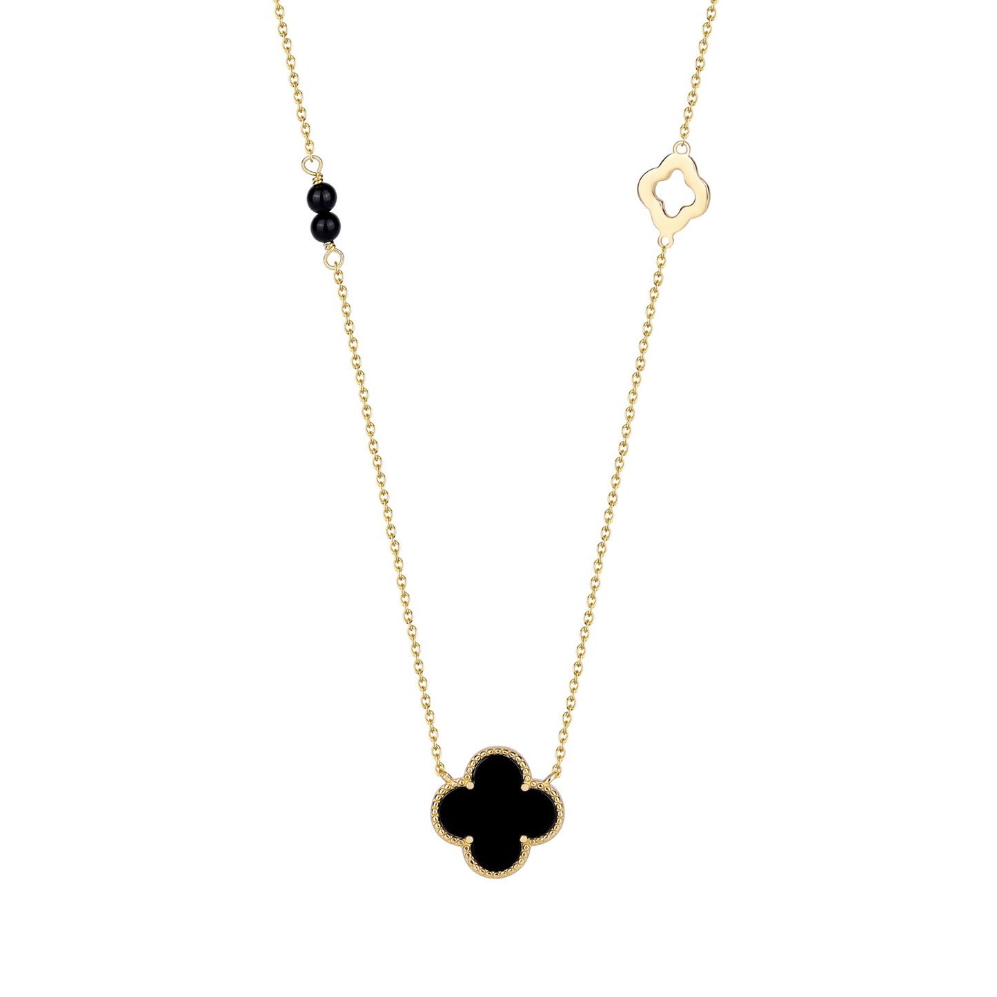 KARA BLACK AGATE CLOVER GOLD NECKLACE