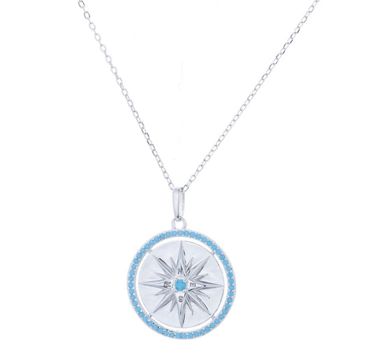 turquoise compass silver necklace 