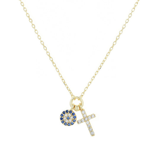ALEXIA EVIL EYE AND CROSS GOLD NECKLACE