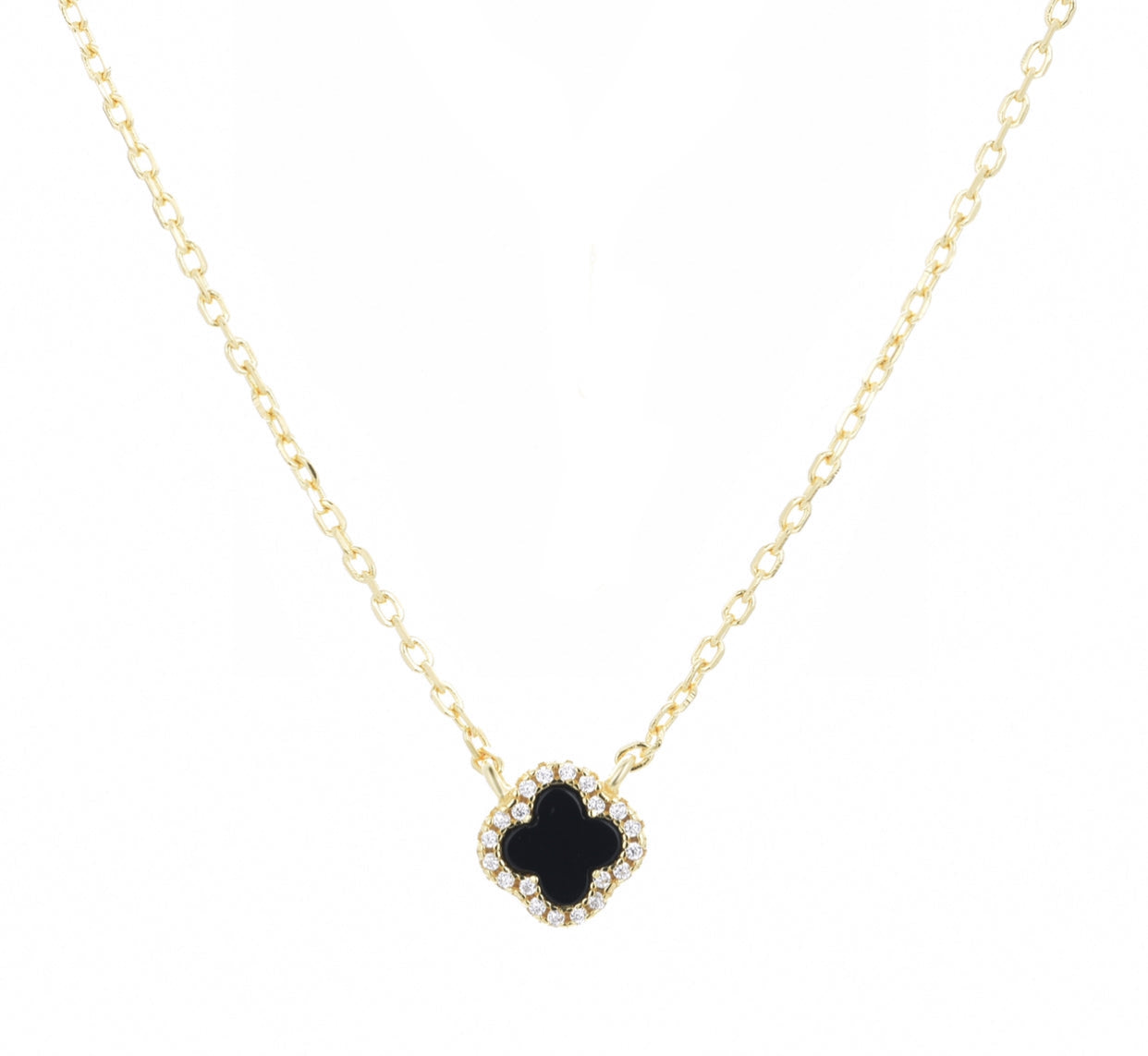 mini black clover gold necklace