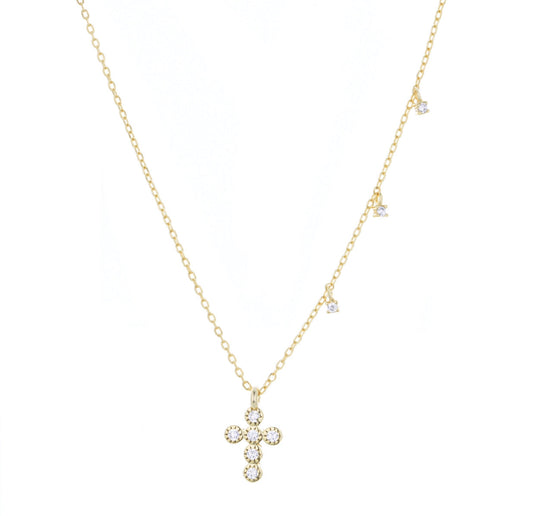 crystal mini cross gold necklace