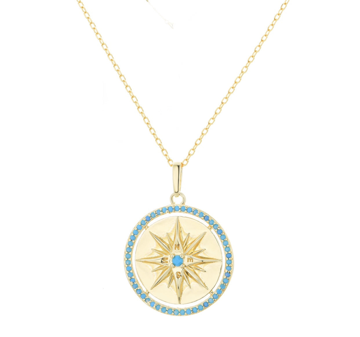 turquoise compass gold necklace 