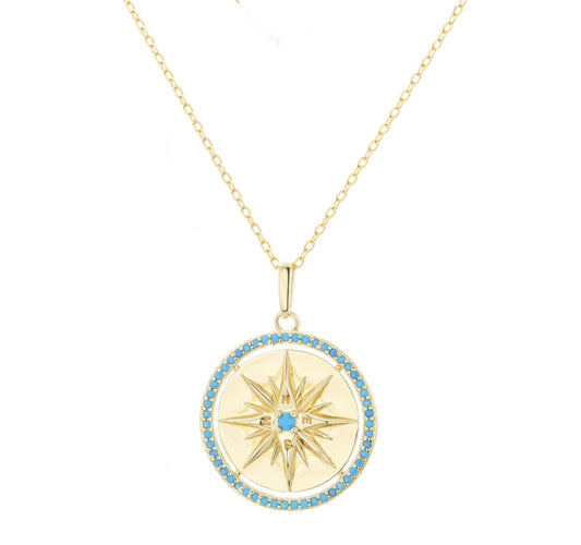 turquoise compass gold necklace 