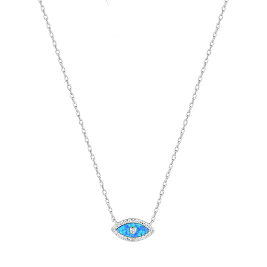 blue opal evil eye silver necklace