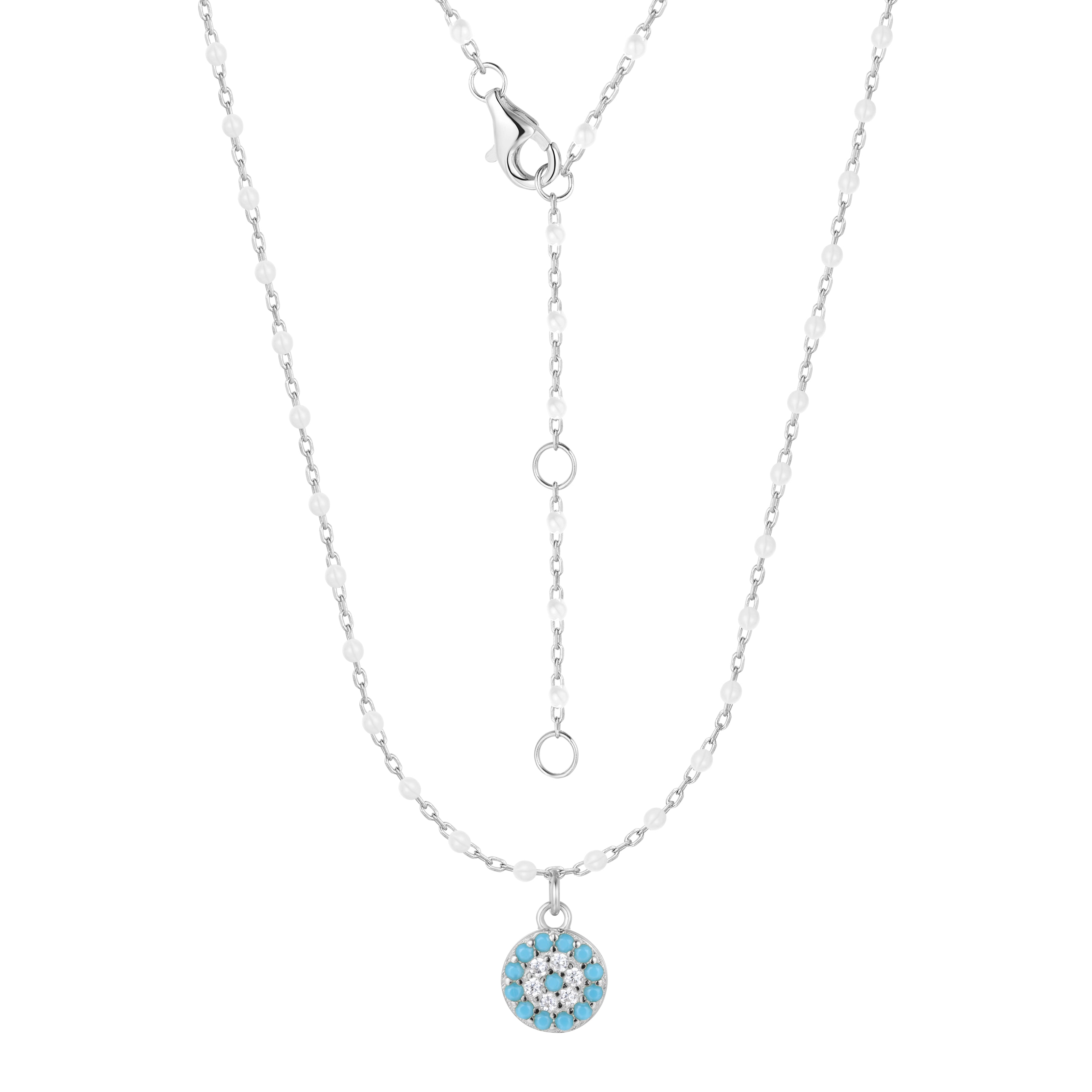 MELINA MINI EVIL EYE WHITE BEADED SILVER NECKLACE