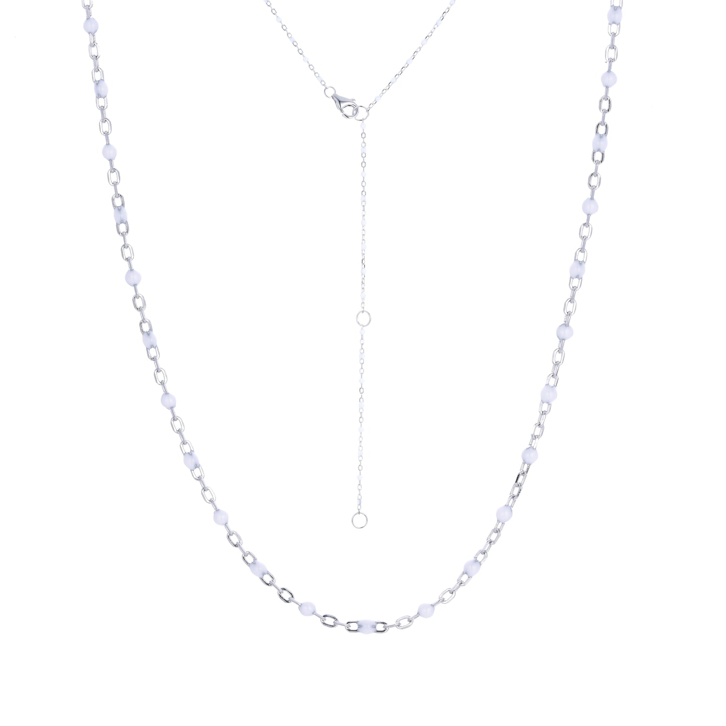 ANGELINA WHITE BEADED SILVER NECKLACE
