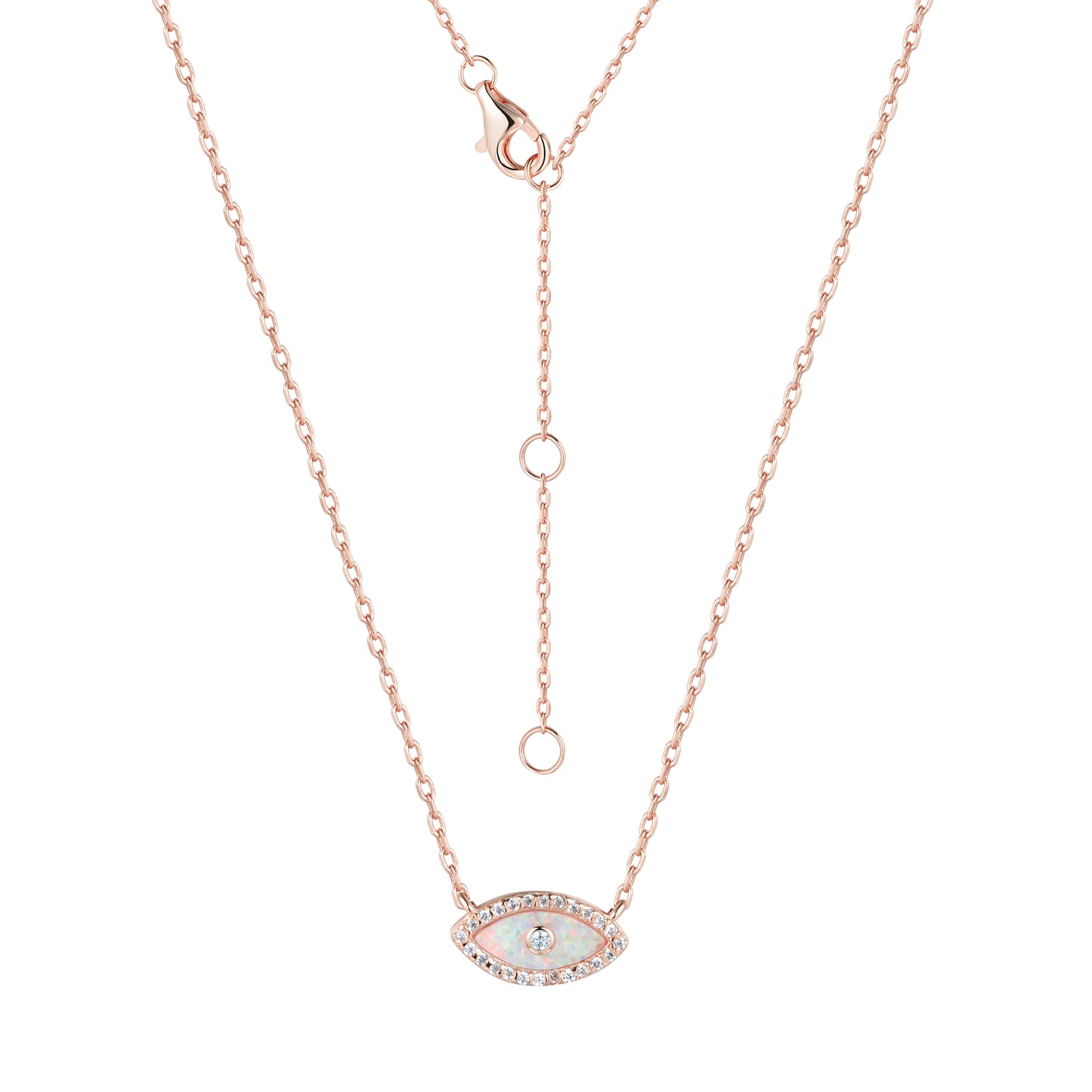 ALANI EVIL EYE WHITE OPAL ROSE GOLD NECKLACE