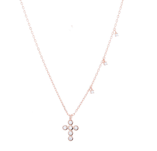 crystal mini cross rose gold necklace