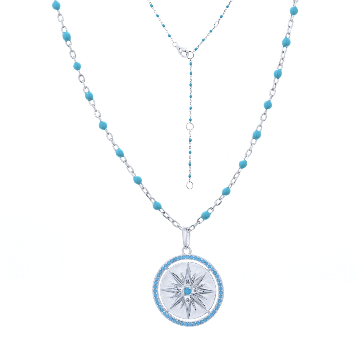 ALYAH TURQUOISE COMPASS SILVER NECKLACE
