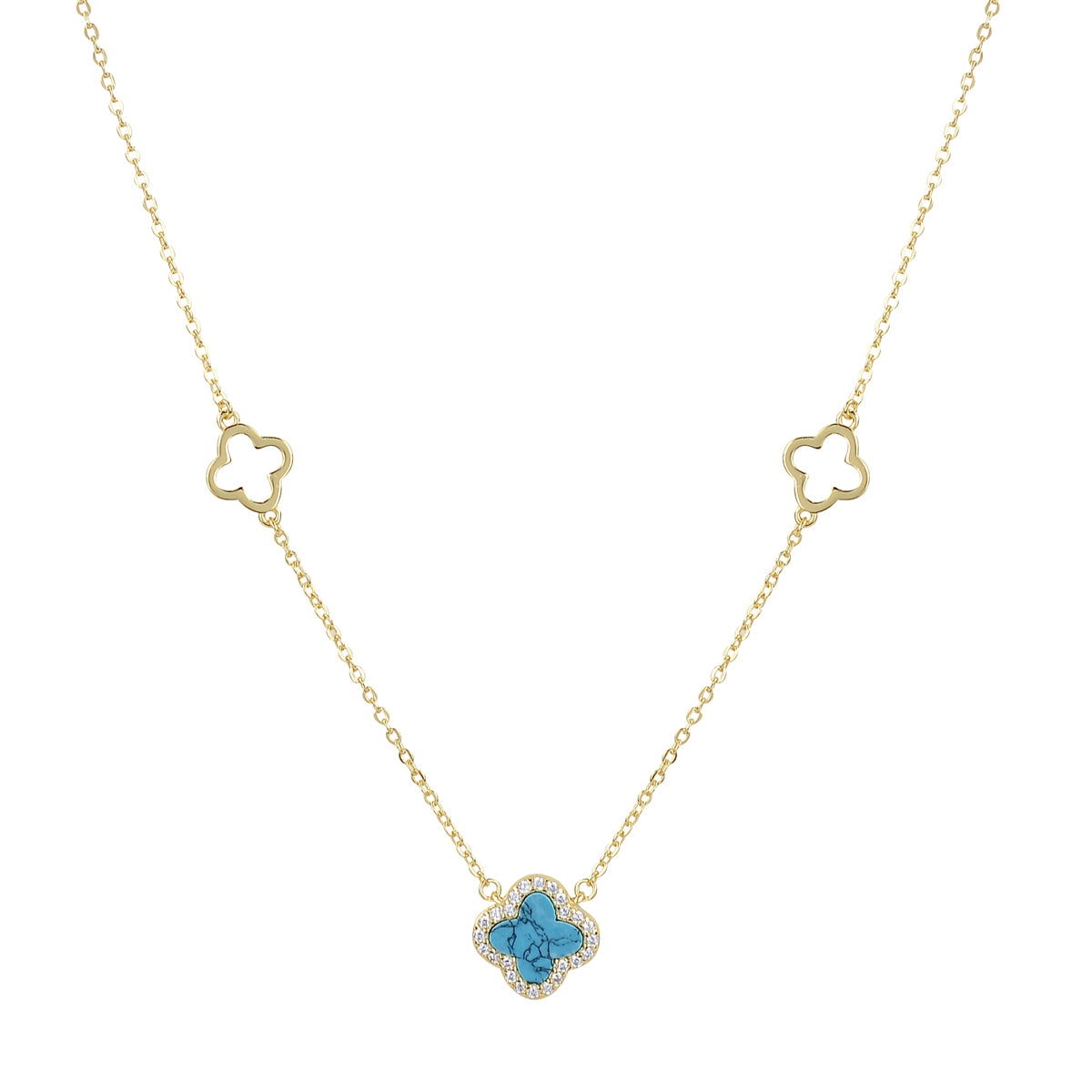 ARABELLA TURQUOISE CLOVER GOLD NECKLACE