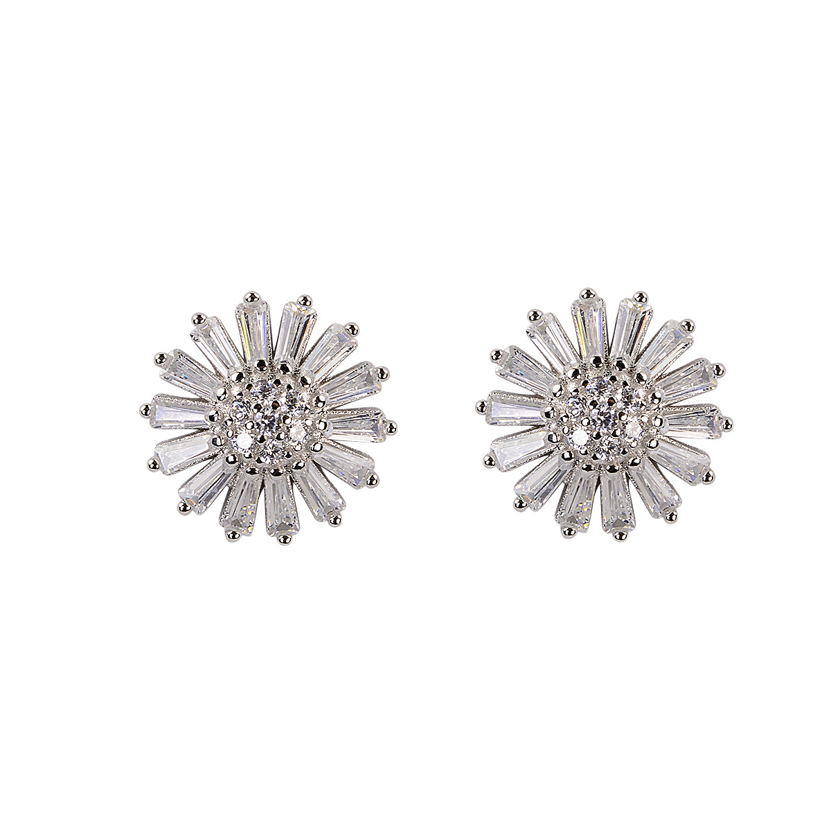 Baguette silver ear studs