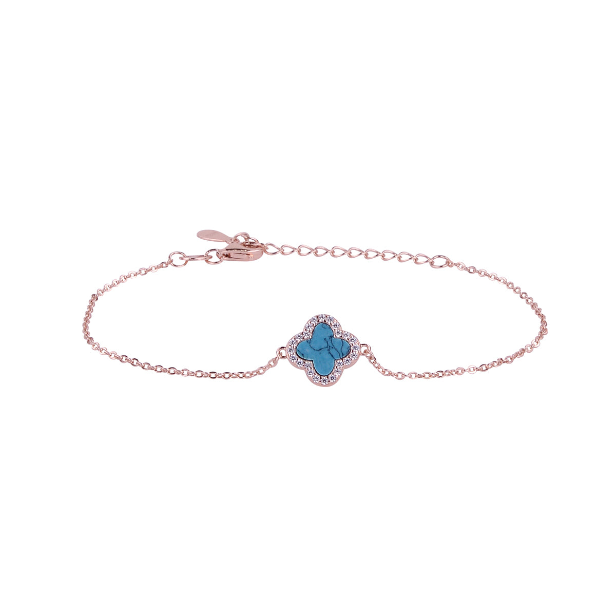 ZOE TURQUOISE CRYSTAL CLOVER ROSE GOLD BRACELET