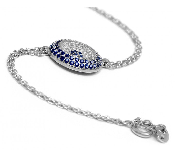 silver evil eye double chain bracelet