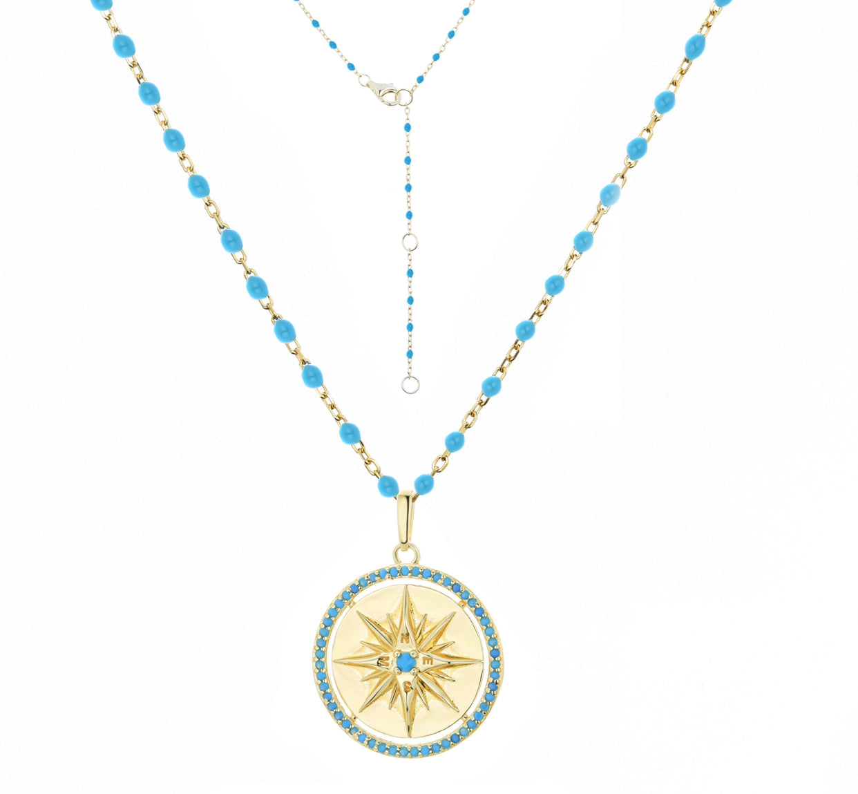ALYAH TURQUOISE COMPASS GOLD NECKLACE